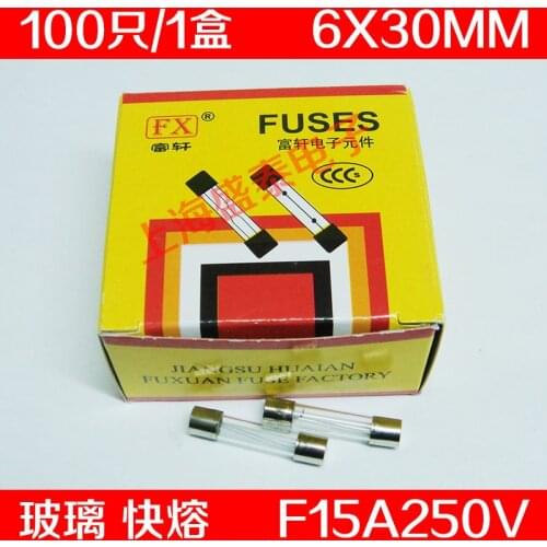 F15AL250V Glass Insurance Tube F15A250V F15A Fuse 6X30MM 100 PCS