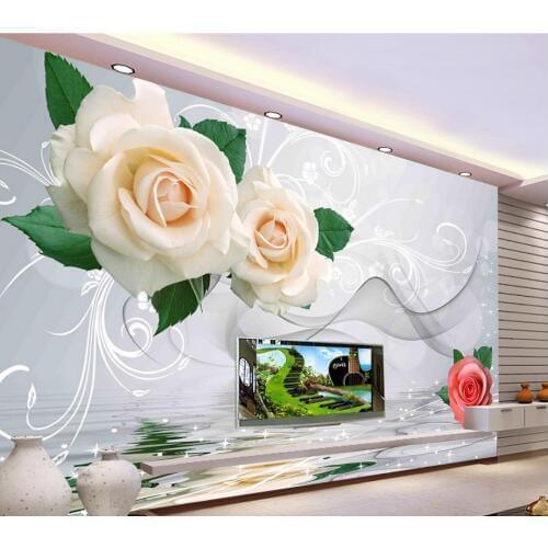 Living 3d wallpaper Rose water reflection background wall mural flower wallpaper custom photo wallpaper 3d