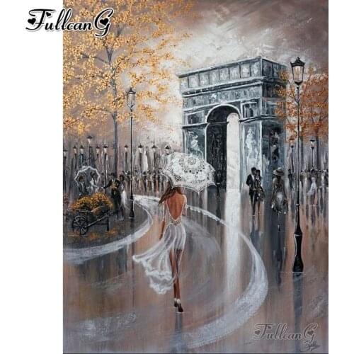 FULLCANG Retro building 5d diy diamond painting tower woman full square round drill rhinestone embroidery girl decoration FG0017