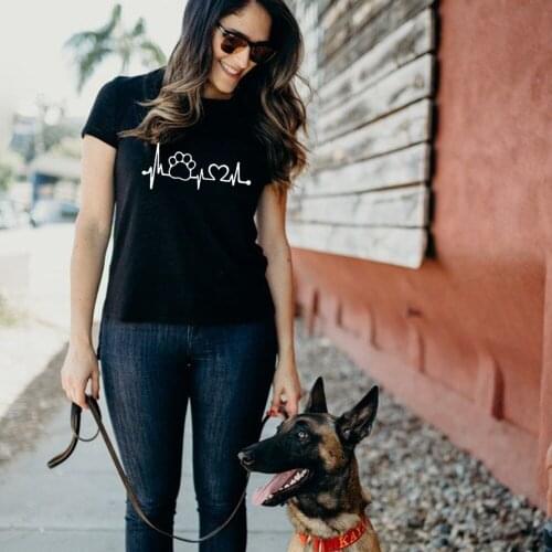 Cute Dog Paw Love Heartbeat Lifeline Print Dog Mom Graphic Tees Women Streetwear Camisetas Mujer 2020 Fashion Female Tshirt Tops