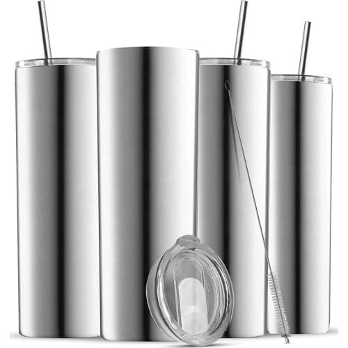 Insulated Skinny Stainless Steel Tumbler Set 4Pack 20Oz Coffee Tumbler With Straw -Travel Coffee Mug With PBA Free Lids
