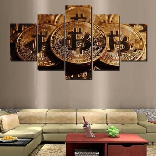 No Framed Bitcoin Cryptocurrency Money Photograph 5 Pcs Canvas Picture Print Wall Art Canvas Painting Wall Decor for Living Room