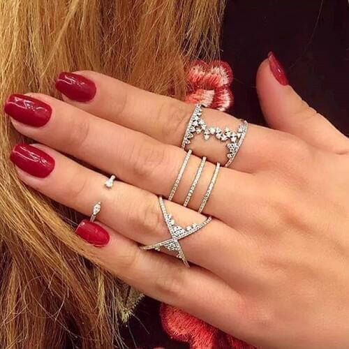 2020 Punk Design Knuckle Rings For Women Men black color cz ring Femme Fashion Jewellery double two ring Stacking Rings Set