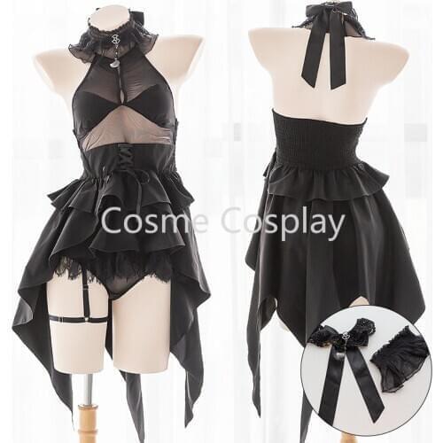 Cos Anime Cosplay Costume Elegant Black Swallowtail Bubble Skirt Ultra-Short Suit Dress Sexy Cute Sexy Lingerie Set Transparent