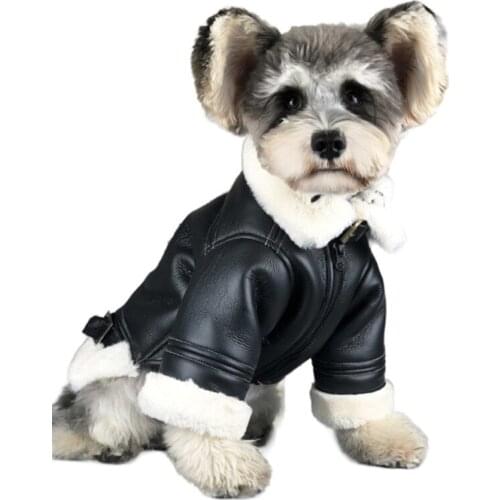 Leather Dog Coat Jacket Winter Dog Clothes Poodle Pomeranian Schnauzer Pug French Bulldog Clothes Thicken Warm Pet Outfit