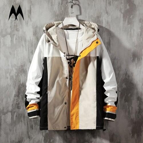 2021 New Street Fashion Mens Patchwork Jacket Casual Hooded Coat Autumn Harajuku Loose Jackets Men Hip Hop Streetwear Clothing