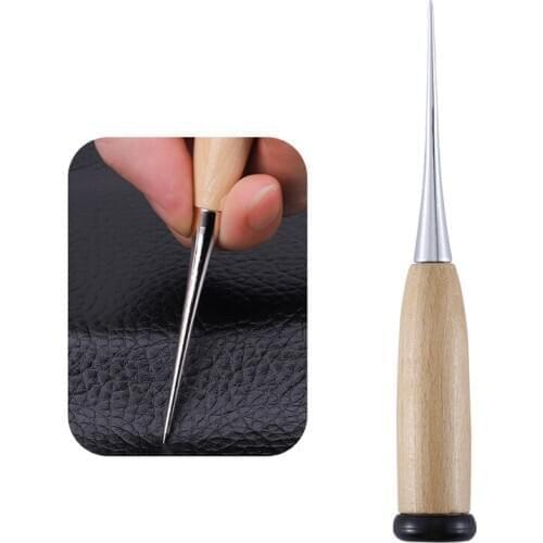 LMDZ 1PCS Wooden Handle DIY Leather Type A Awl , Punch Hole Repair Tool Hand Stitcher Leathercraft Needle HandCraft Accessories