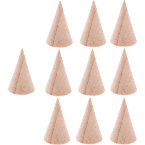 MagiDeal 10Pcs Unpainted Plain Cone Wood Ring Jewelry Display Stand 3x5cm