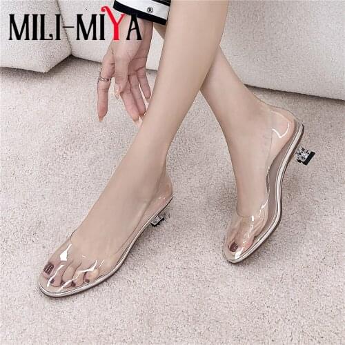 MILI-MIYA Big Size 34-42 Sexy PVC Transparent Jelly Pumps Woman Fashion Special Shaped Heel Square Toe Summer Party Dress Shoes