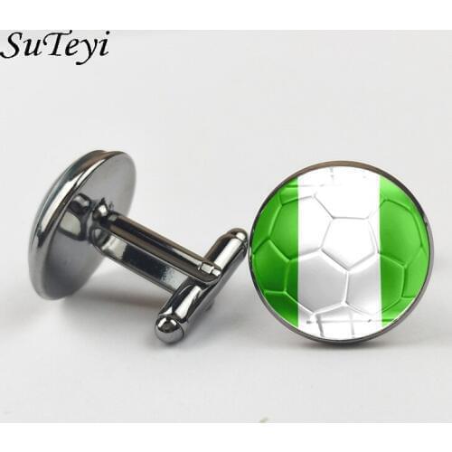 Fashion NGA Nigeria National Flag Men Cufflinks Shirt Suit Charms Football Cuff Links Glass Dome Cabochon Jewelry