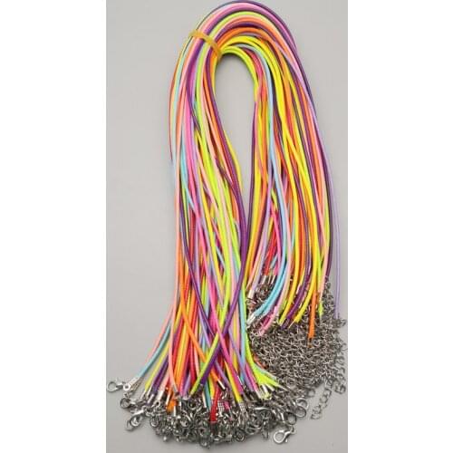 Fashion 1.5MM OR 2MM jewelry mixed clasp lobster clasp Necklace Rope wax Leather Cord necklace lanyard pendant cords 100pcs/lot