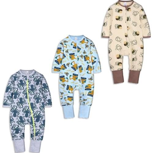 New Double Zipper Infant Baby Girl Boy Clothes Geometry Long Sleeve Cotton Baby Romper Clothing For Newborn Jumpsuit 3-24 Months
