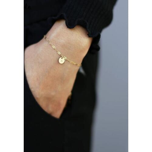 Initial Disk Bracelet Handmade Gold Wrap Name Jewelry Charm Letter Bracelet 9MM Coins Vintage Boho Bangles