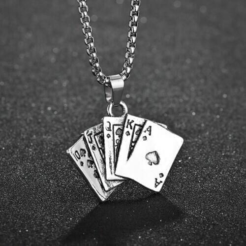 Charms Necklace For Men Women Playing Cards Poker 10 J Q K A Seqence Pendant Tibetan Pendants Antique Jewelry