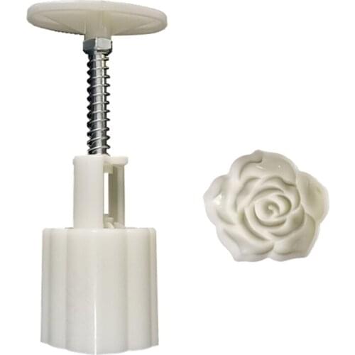 Plastic Mooncake Mold Bloom Rose Stamp Cookie Cutter Mould Hand Pressure Baking Accessories Mid-Autumn Festival