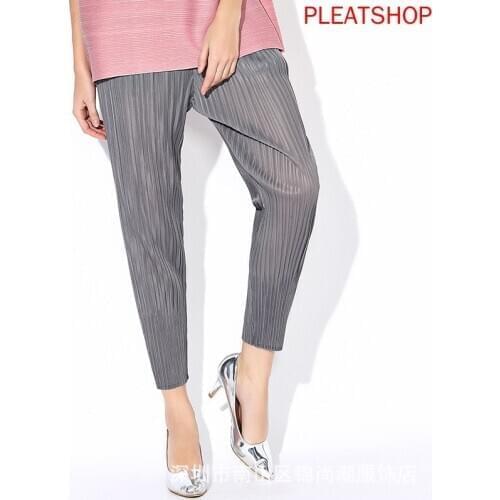 Pleated Skinny Pants Miyake Pencil Pants WOMEN 'S Casual Trousers Elasticity Loose -Fit Capri Pants pantalon femme trousers