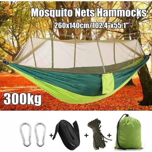 1-2 Person Portable Outdoor Camping Hammock with Mosquito Net High Strength Parachute Fabric Hanging Bed Hunting Sleeping Swing