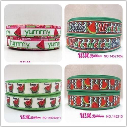 Q&N ribbon 16mm 22mm 25mm 38mm 50mm 75mm Watermelon Printed Grosgrain Ribbon 50yards/roll For Headband Hair Tie Free Shipping