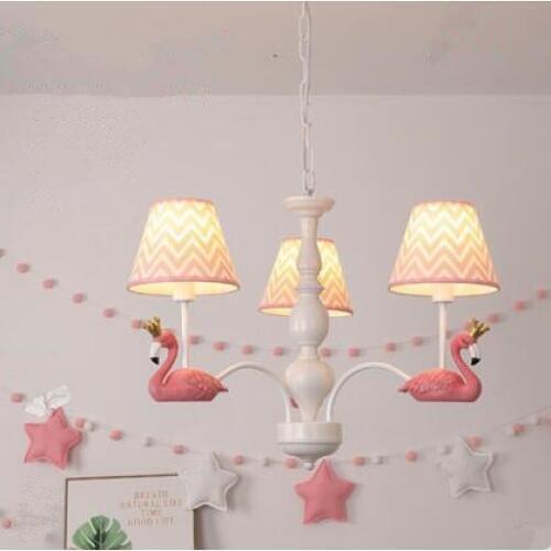 Pink / blue childrens room Nordic Internet celebrity ins bedroom lamp garden creative flamingo pendant lamps