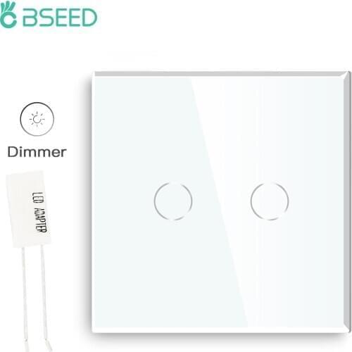 Bseed Dimmer 2 Gang 1 Way EU Standard Touch LED With Crystal Glass Panel Dimmer White Black Gloden Dimmer Wall Switch