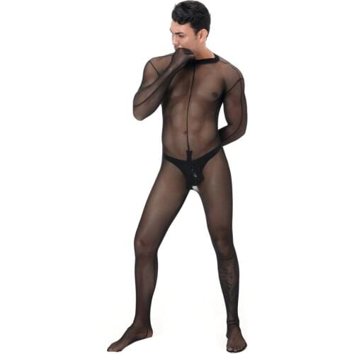 Mesh Transparent Catsuit Bodysuit and Penis Pouch Sexy Lingerie Set Gay Bodystocking Mens Dance Night Club Fetish Wear Plus Size
