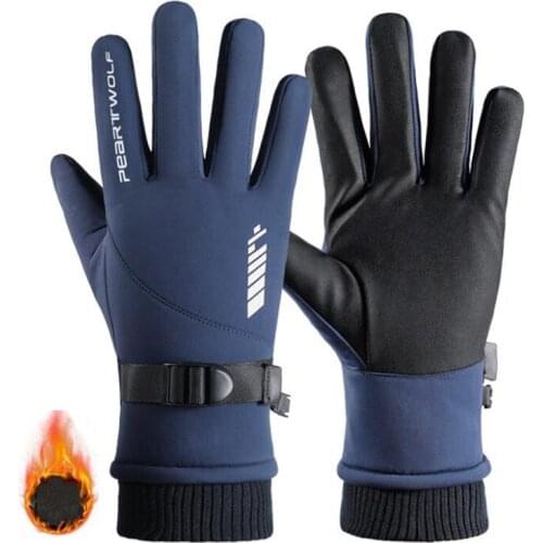 Blue Winter Motorcycle Gloves Fleece Keep Warm Water-Repellent Motocross Motorbike Men Touch Screen Riding Moto Biker Gloves