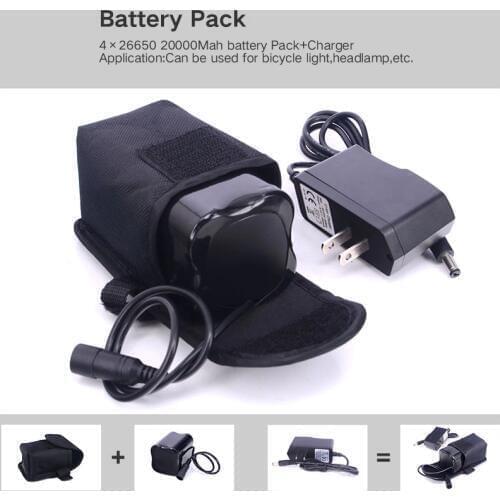 Bike Light 20000mAh 4x 26650 Battery Pack 8.4V for SolarStorm X2 X3 T6 Lamps + 8.4V Battery Charger