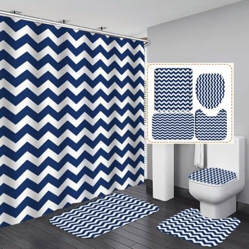 Geometrical Wave 3D Print Waterproof Fabric Bathroom Curtain Shower Curtains Set Anti-skid Rugs Toilet Lid Cover Bath Mat