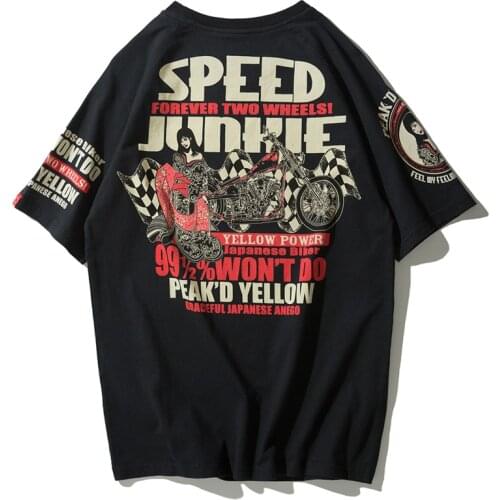 Japanese Vintage Motorcycle T-shirt Mens Casual Cotton Punk Rock Short Sleeve T shirts Kimono Beauty Painting Tops Tees Shirt