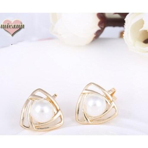 Earrings For Women Pearl Korean Styling Pendientes Pequeños Temperament Triangle Simple Fashion Jewellery Studs Wholesale 2019
