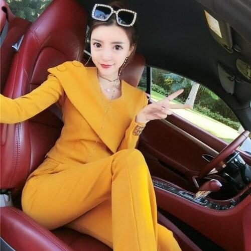 Hot Sale Fashion Women Office Suit Blazer Yellow Elegant Ladies Celebrity Evening Runway Party Pants Suits