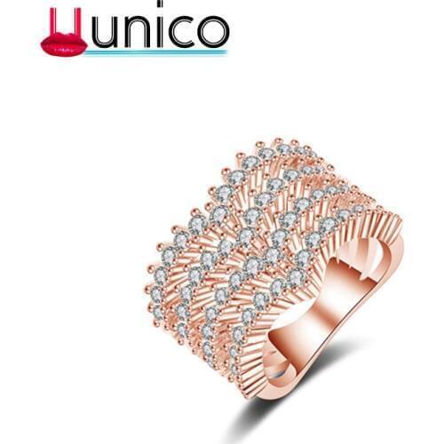 Unico Top New Four Layers AAA Zircon Heart Multilayer Vintage Rose Gold Rings For Women Finger Luxury Bijoux White Gold