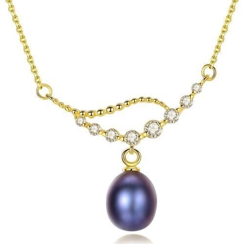 MetJakt S925 Sterling Silver Electroplated 18K Gold Freshwater Pearl Fashion All-match Womens Necklace