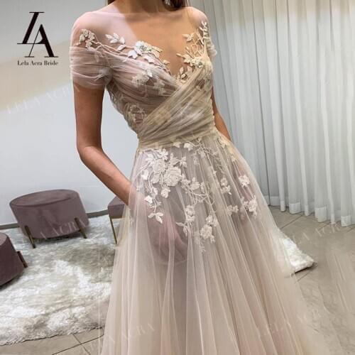 LelaAcra Sleeveless Wedding Dress 2021 Beach Off Shoulder Appliqued Bridal Gown A-Line Princess LM11 Plus Size Vestido De Novia