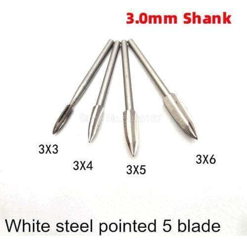 1Pcs 3MM Shank Tip 5 Blade Woodcarving Cutter Electric Mill Grinder Woodworking Graver Carving Head White Steel Pointed Knife