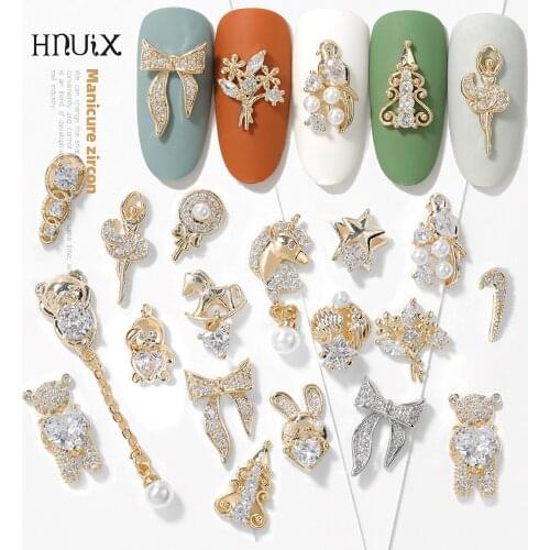 Newest 1Pieces Lot Pendant Chain 3D Alloy Butterfly Nail Art Zircon Pearl Metal Manicure Nails DIY Accessories Nail Decoration