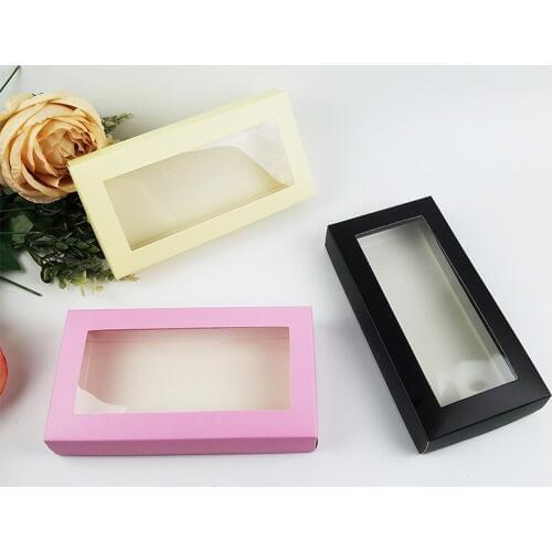 3 colors kraft paper Gift boxes kraft packaging box with window kraft paper Socks box Long wallet packing boxes 21x11x3.5cm