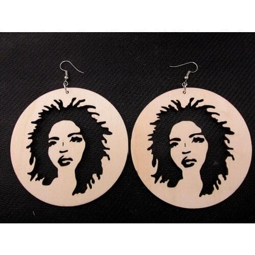3 inch Laser cut Natural Hair Wood Earrings