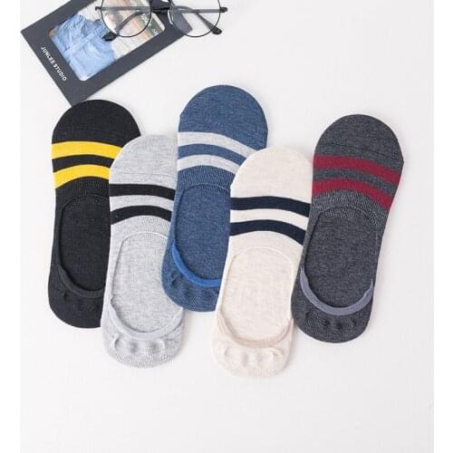 5 Pairs Men Socks Classic Striped Boat Socks Summer Autumn Non-slip Silicone Cotton Invisible Socks Casual Sock slippers Meia