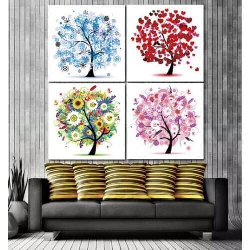 5D DIY Diamond Painting Cross Stitch Colorful Diamond Mosaic Four Season Planting Tree Square Drill Partial Home Decoration