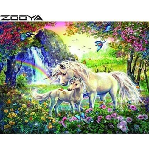 ZOOYA Diamond Painting Home Decor Full Round Diamond Embroidery Mosaic Pictures Handicrafts Wall Sticker Unicorn Mother R274
