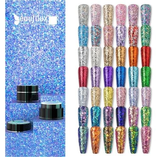Beautilux Glitter Nail Gel Polish Dazzling Sparkling Flashing Bling Holographic Mermaid Sequins Semi Permanent Nail Art Varnish