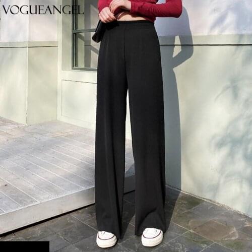 Women Elegant High Waist Wide Leg Pants 2021 Spring Autumn Flare Trousers Casual Solid Elastic Waist Pantalon Female Palazzo XL