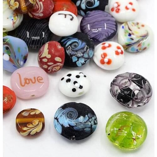 50pcs Mixed Flat Round Handmade Lampwork Beads for Jewelry Making DIY Bracelet Necklace Earrings Accessories 15~20mm