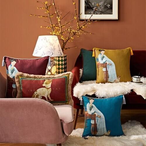 Imperial Dog Pillow Case Cushion Cover Elegant Girl Cojines Decorativos Para Sofa Tassel Hanging Throw Pillows Cushions Coussin