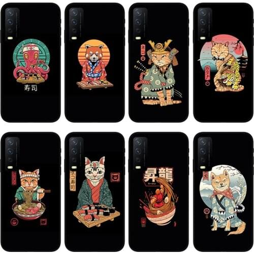 Black sushi cat Phone case for vivo y30 y50 y53 y52 y31 y53 , Protective silicone case for vivo Y18 Y19 Y15 Y12 Y51 Y85 Y97 Y70s