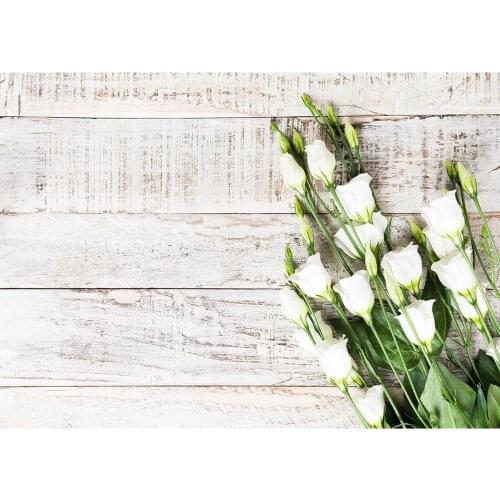White Flowers Retro Wooden Plank Photography Backdrop Custom Background for Lovers Valentines Day Birthday Photocall Fond Photo