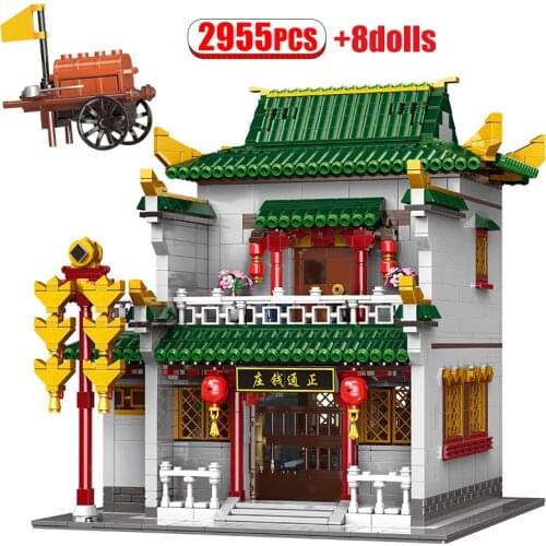 City Chinese Style Creative Street View Ancient Architecture Model Building Blocks House Figures MOC Bricks Toys for Kids Gifts