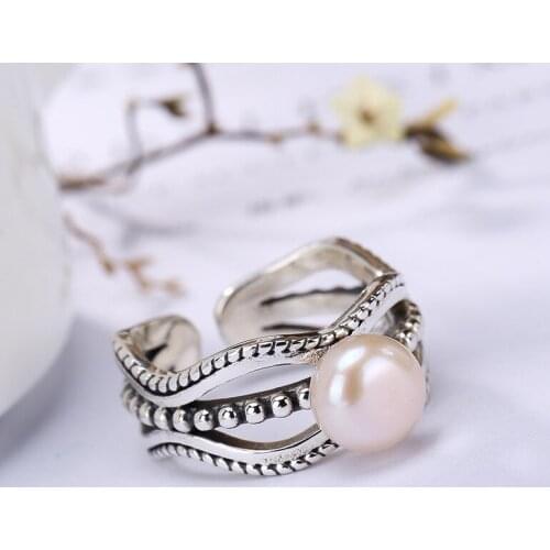 2018 Anel Feminino Natural Pearl Personality Contracted Hollow Out Joker Opening Female Restoring Ancient Ways Ring Wholesale