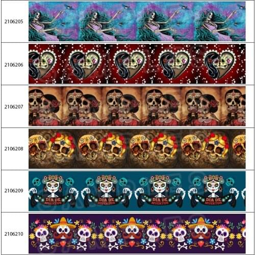 10 Yards Day of the Dead Printed Grosgrain Ribbons For Hair Bows DIY Handmade Materials